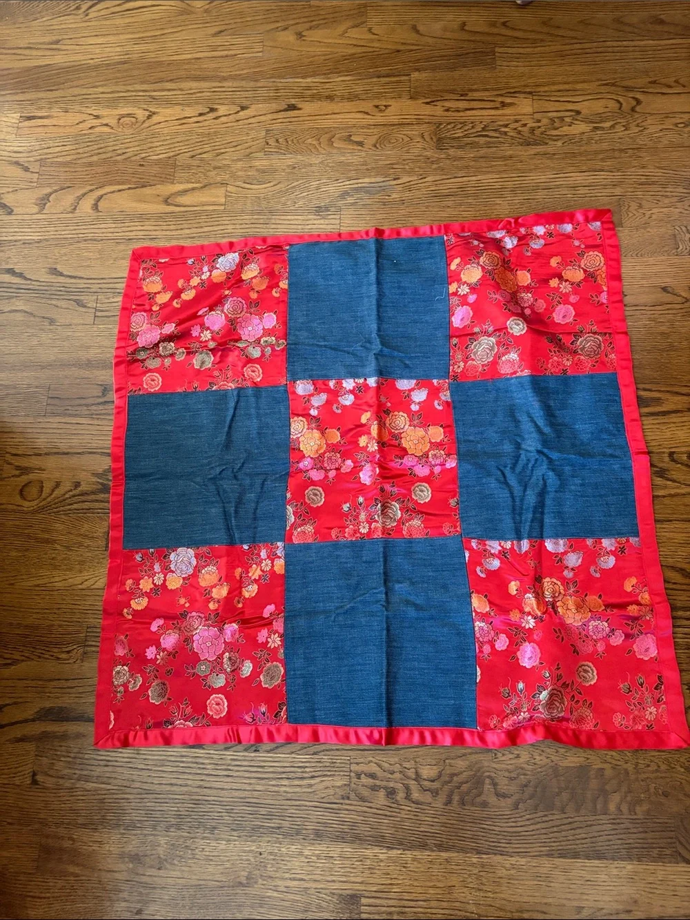 Reversible Floral Patchwork Baby Quilt - Red, Blue, Black & White